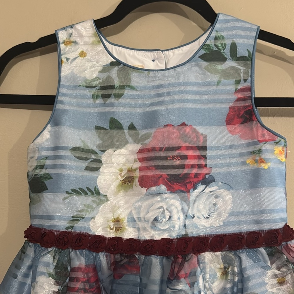 Laura Ashley Little Girls Floral Shadow Stripe Sleeveles Dress Girls Size 6X - Picture 4 of 10